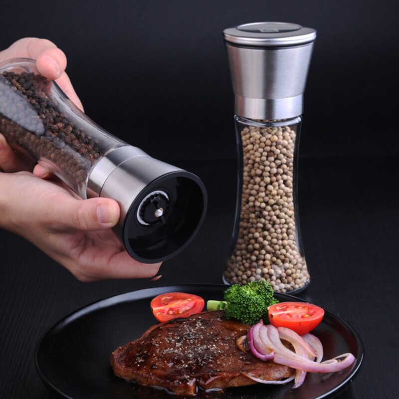 Roestvrij Staal/Glas Handleiding Rotatie Peper Molen Multifunctionele Kruidkruik Zout En Peper Shakers Keuken Kruiden Gereedschap