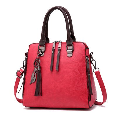 Kvinder håndtasker luksus pu læder kvinde håndtaske berømte mærke sac top-håndtag kvindelige skulder crossbody taske sammensat taske: Rødvin