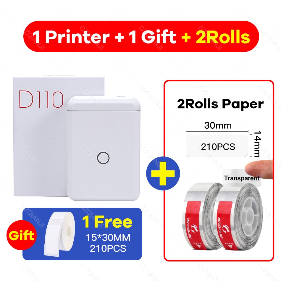 Niimbot D110 Mini Portable Thermal Label Printer Paper Roll Hangul Bluetooth Label Printer Sticker Pocket Barcode Printer D11 0: Add 2 Transparent