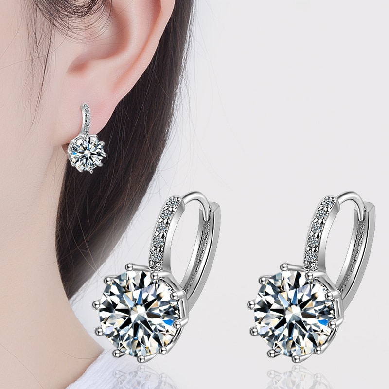 Personality Female Jewelry 925 Sterling Silver Multicolor Mosaic AAA Round Cut CZ Zircon Crystal Earrings for Women Pendientes