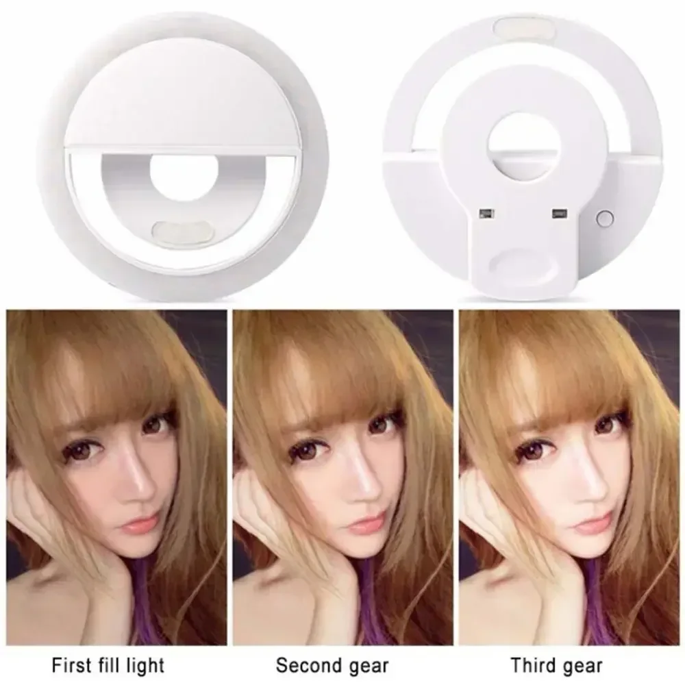 Anneau lumineux LED pour Selfie, lampe à clipser pour téléphone Portable, Charge USB, lumière pour Selfie, Flash Ins, appareil Photo pour Smartphone