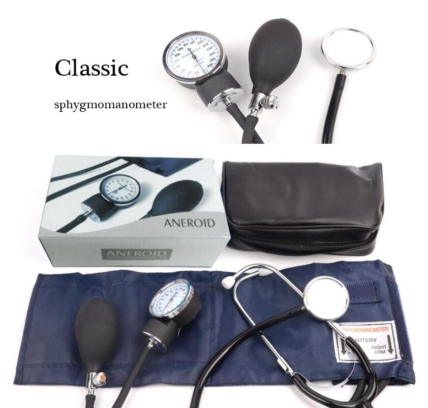 Classic Stethoscope Manual Cuff Blood Pressure Monitor Arm Aneroid Sphygmomanometer kit with Pressure Gauge: Sphygmomanometer set