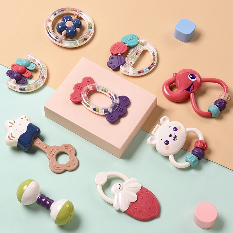 Set di sonagli colorati per bambini 9 pezzi Set di giocattoli educativi molari per bambini massaggiagengive sonagli per bambini