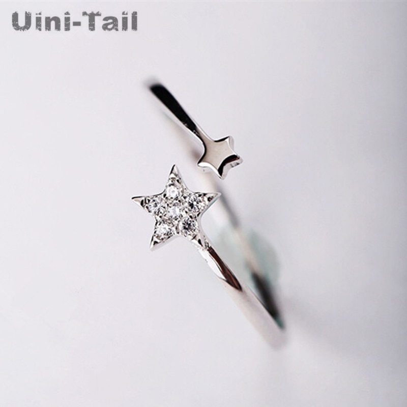 Nowy 925 szterling srebro dwie gwiazdki otwarcie regulowany pierścień hurtowych kobiet koreańnarty tendencja w modzie proste uczeń ulubione