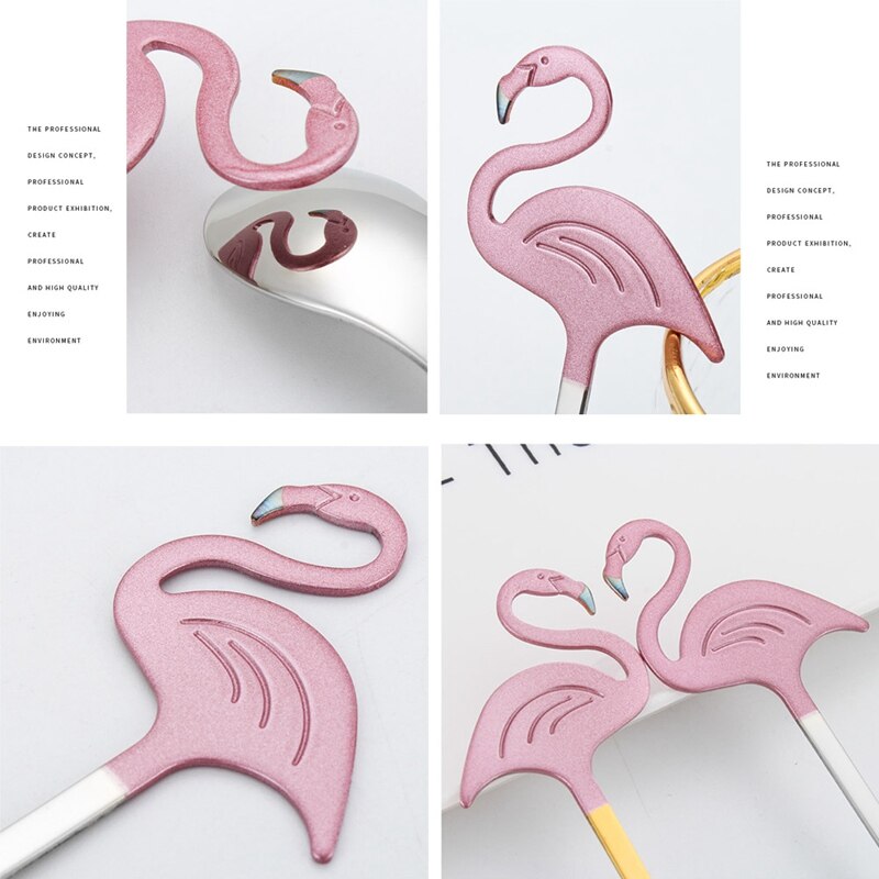 Cartoon Rvs Roeren Koffielepel Flamingo Paar Lepel Keuken Accessoires Leuke Ijs Dessert Lepel