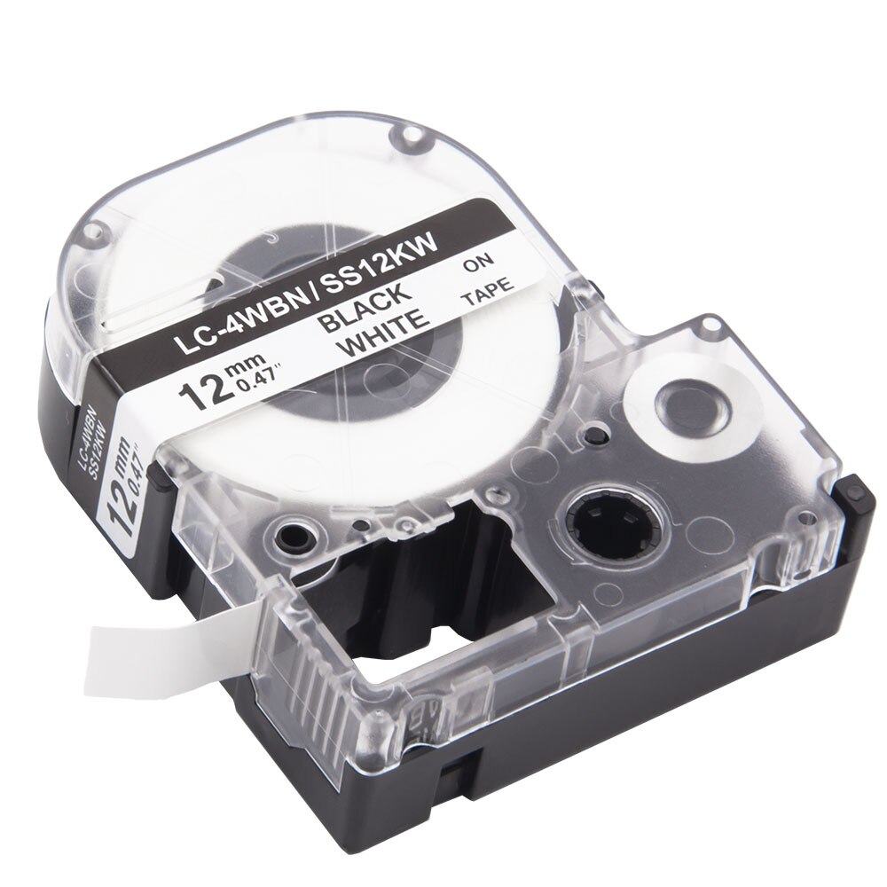 Absonic 10PCS 12mm*8m SS12KW LC-4WBN9 LK-4WBN LC-4WBN Black on White Tape For EPSON KJ LW-300 LW-400 LW-500 LW-600P Label Maker