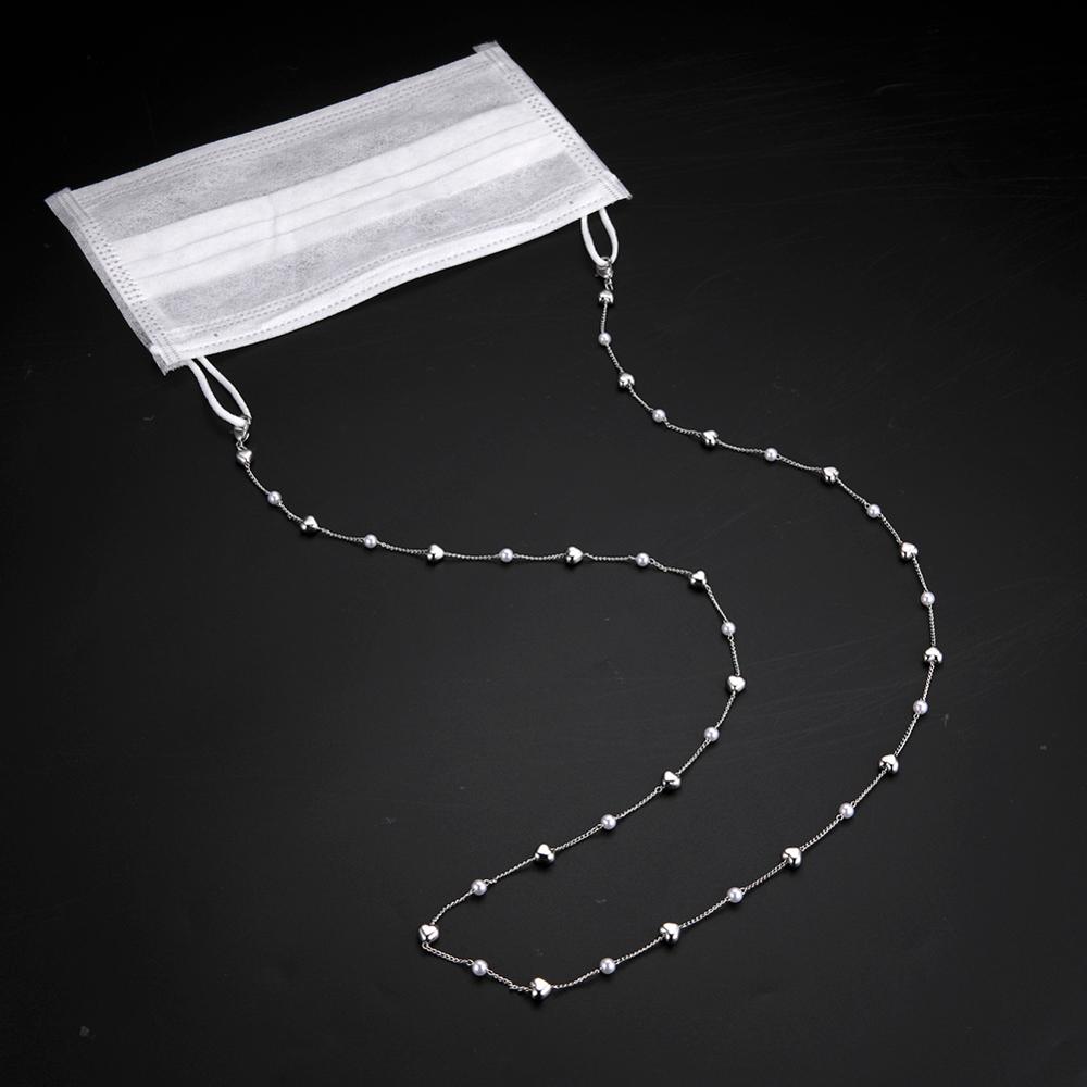 Teamer Hart Kralen Ketting Voor Masker Mode Gesimuleerde Parel Masker Ketting Hals Ketting Voor Glazen Lanyards Accessoires: silver color