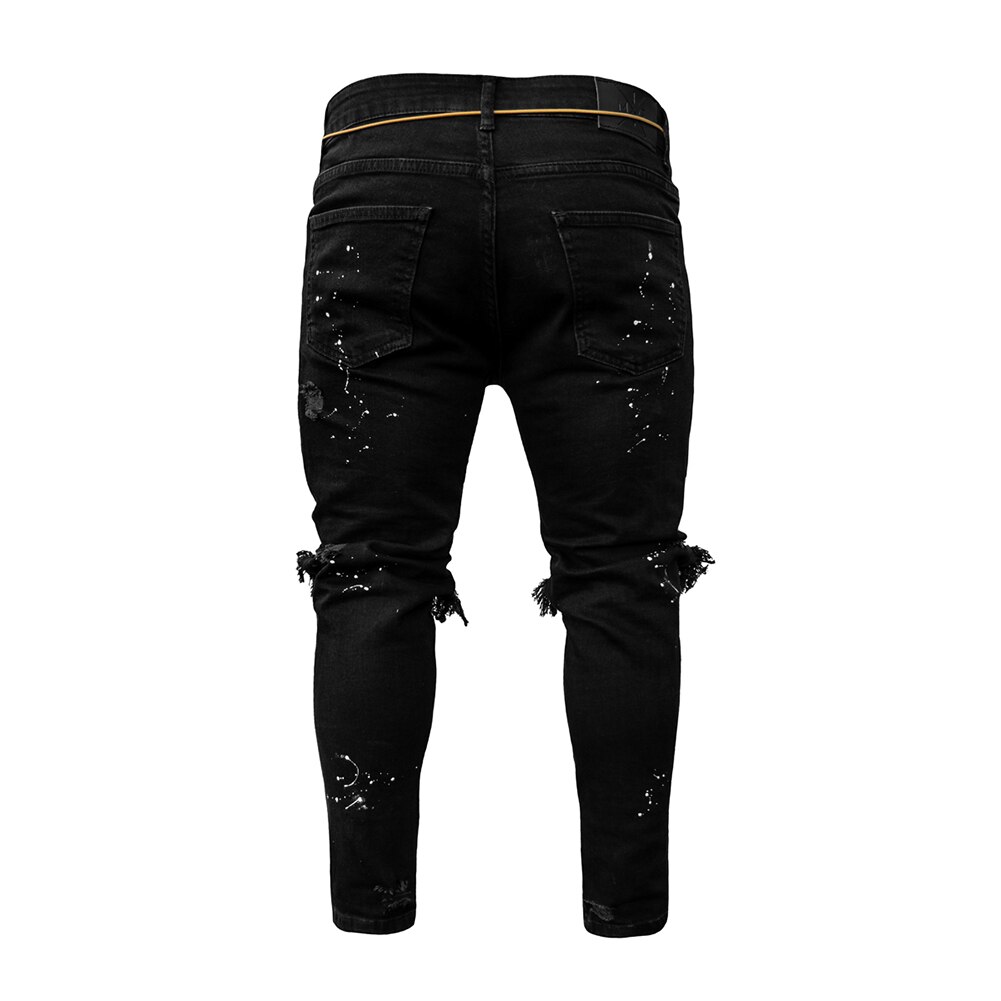 Pantalones vaqueros ajustados para hombre, Jeans rasgados rotos, estilo Hip Hop, pitillo, pantalones con parches bordados