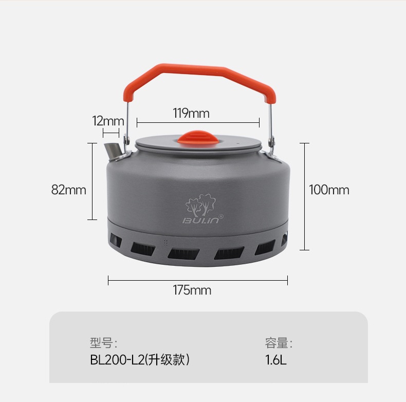 Outdoor Draagbare Snelle Verwarming Camping Waterkoker Bulin BL200 1.1L 1.6L Camping Energiebesparende Ketel Outdoor Thee Koffiepot: Donkergrijs