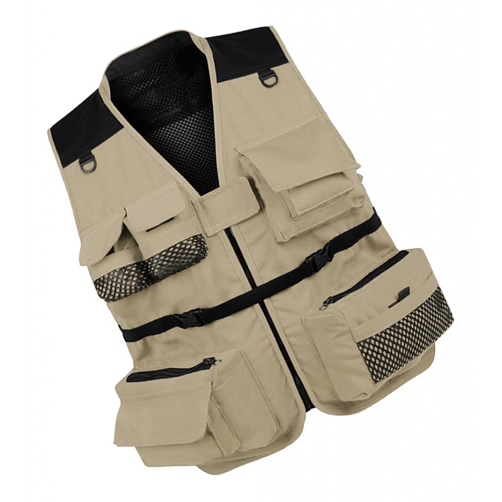 Multi Pocket Mesh Vest Photography Hunting Fishing Jacket Gilet: khaki M