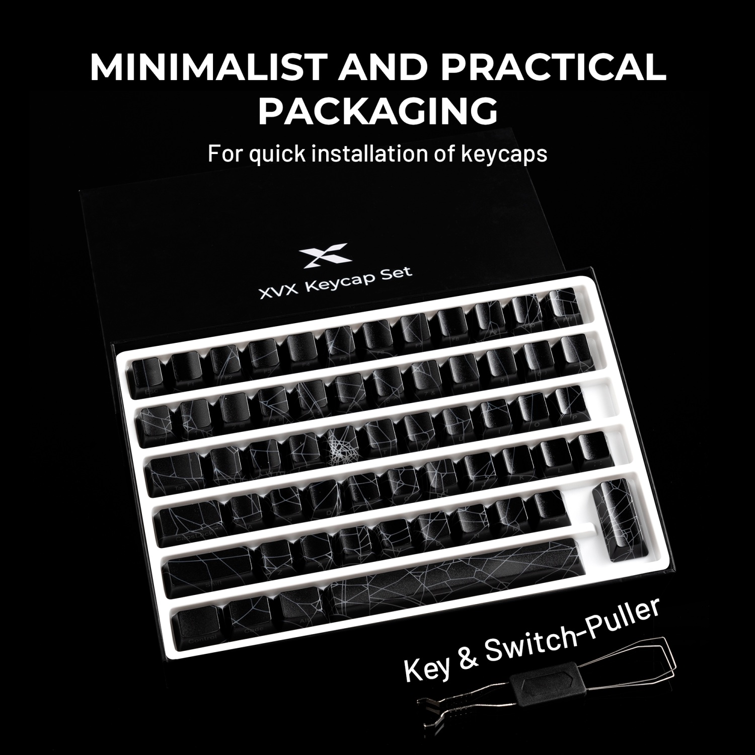 XVX Spider Web-versie Patroon Shine Through OEM-profiel IMD-Tech Keycap Set Zwarte Keycaps (alleen keycaps) 118 toetsen
