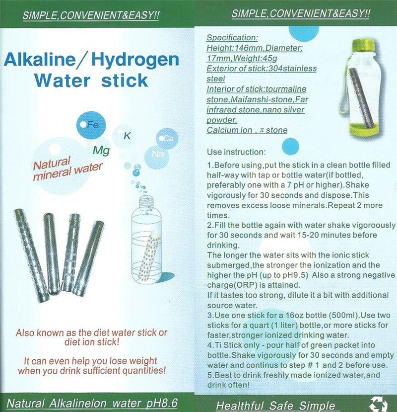 Health care !Alkaline Hydrogen water stick Quantum Scalar Energy Nano Alkaline Water Stick enhance human immunity 1 pcs