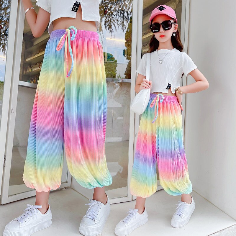 Pantaloni Harem Casual per ragazze adolescenti 2022 pantaloni anti-zanzara estivi pantaloni arcobaleno moda allentata pantaloni Cool per bambini 6 8 10 12 14 anni