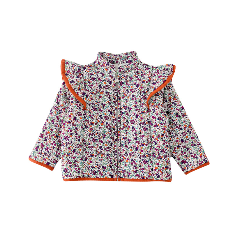 Abrigos finos acolchados florales para niñas, chaquetas informales con cremallera, cálidas, de estilo coreano