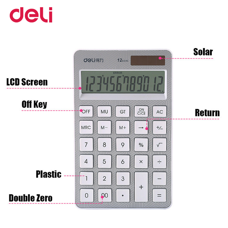 Deli two power calculator for school kid office electronic accounting supply brand solar energy table calculator