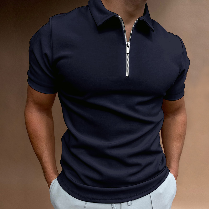 Camisa polo masculina de verão, cor sólida, manga curta, gola virada para baixo, zíper, camisetas e para homens, casual, streetwear, novos tops masculinos: XXL / Branco