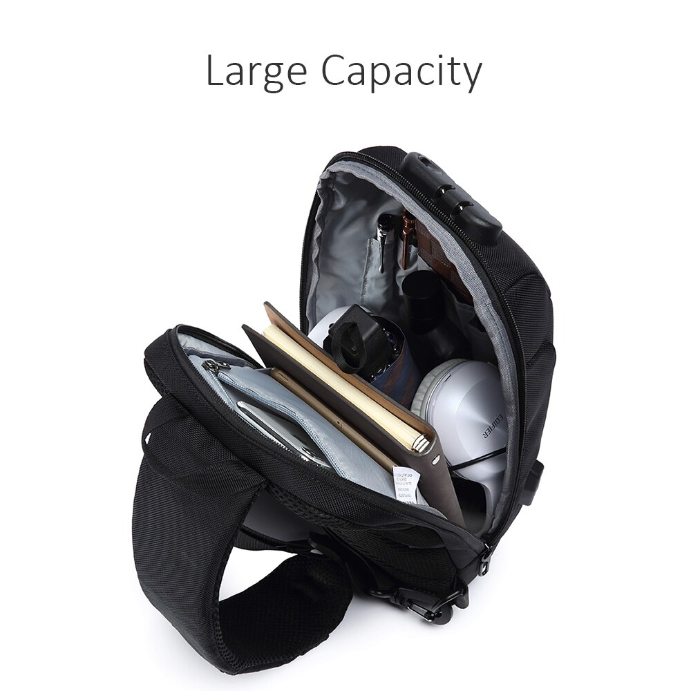 Men's Outdoor City Jogging Bags Shoulder Bag Water-Resistant Oxford Cloth Chest Pack Burglarproof Chest Bag