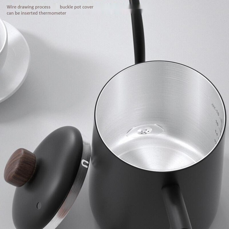 600Ml Rvs Koffiepot Met Houten Handvat Drip Koffie Pot Lange Mond Pot Waterkoker Thuis Keuken Thee Set