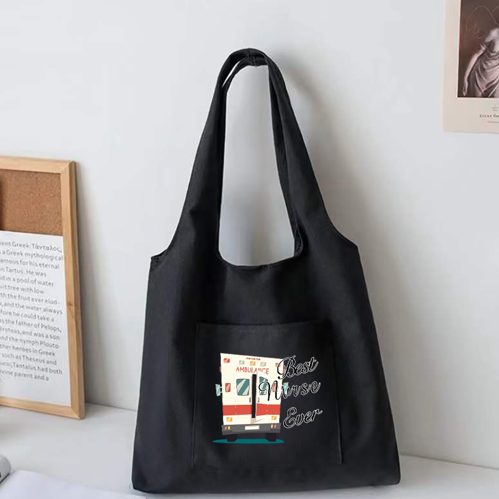 Ladies Shopping Tote Bag Reusable Shopper Organizer Casual Canvas Large Capacity Foldable Nurse Printed Shoulder Bag Handbag: 5Nurse004