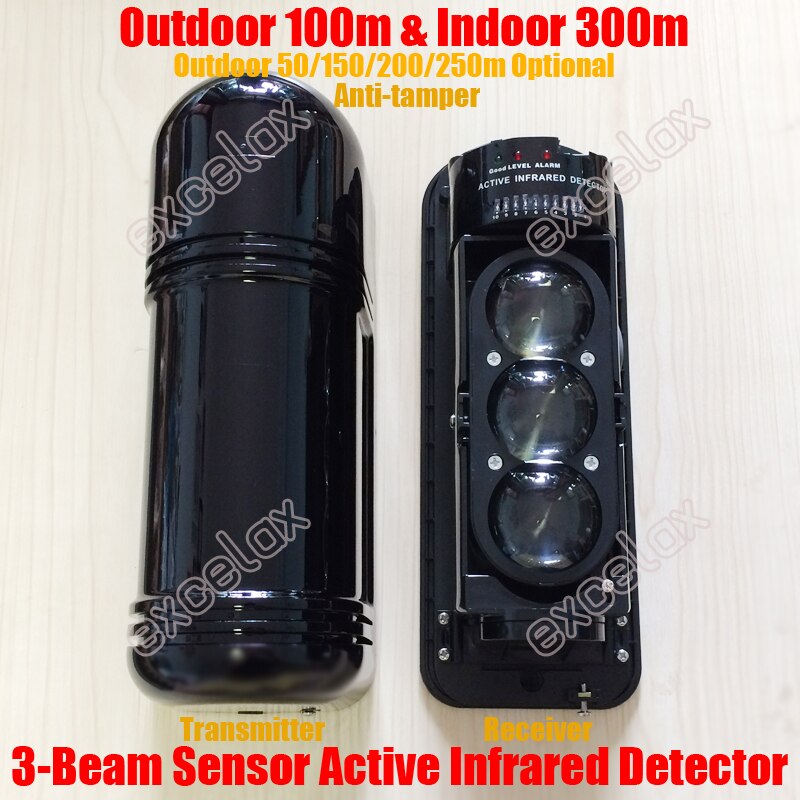 Photoelectric 3-Beam Sensor Active Infrared Intrusion Detector Perimter Door Window Wall Barrier Fence IR Outdoor Motion Alarm