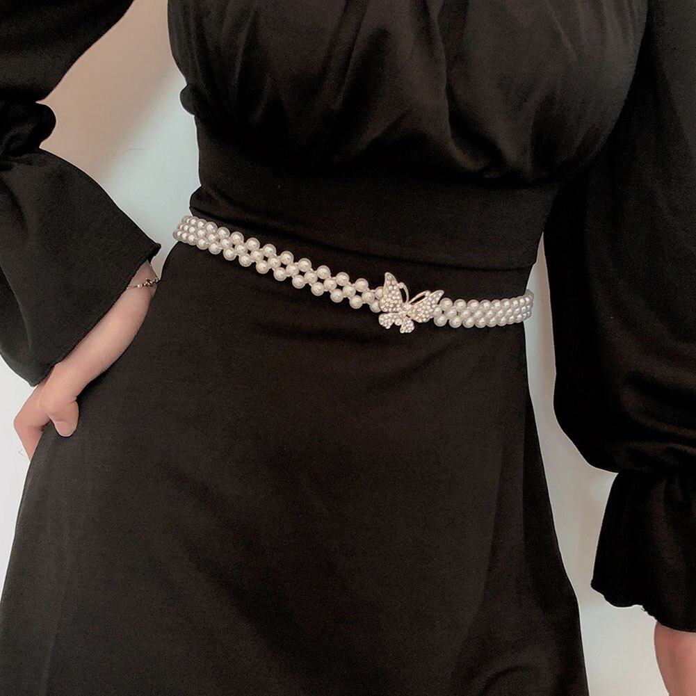 Elegante Parel Taille Ketting Vrouwen Jurk Vlinder Hanger Streetwear Metalen Koreaanse Broek Tailleband Riem Ketting Kleding Accessoires