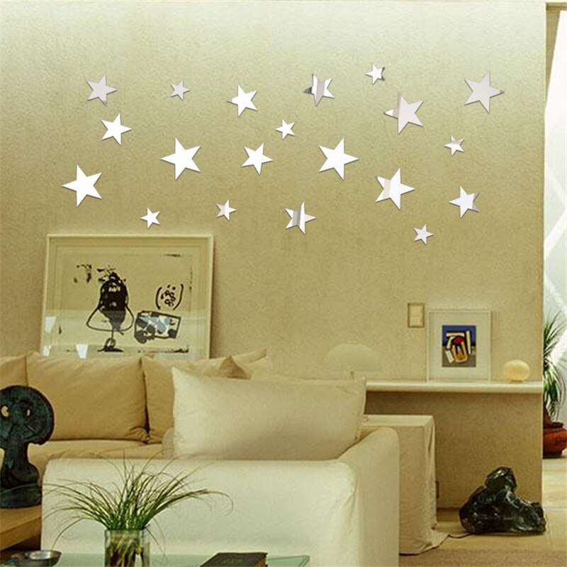 3D Mirror Star Wall Sticker DIY Art Removable Decal Vinyl Acrylic Home Decor Reflective Wall Decals for Home Decoration Mirrors: Silver