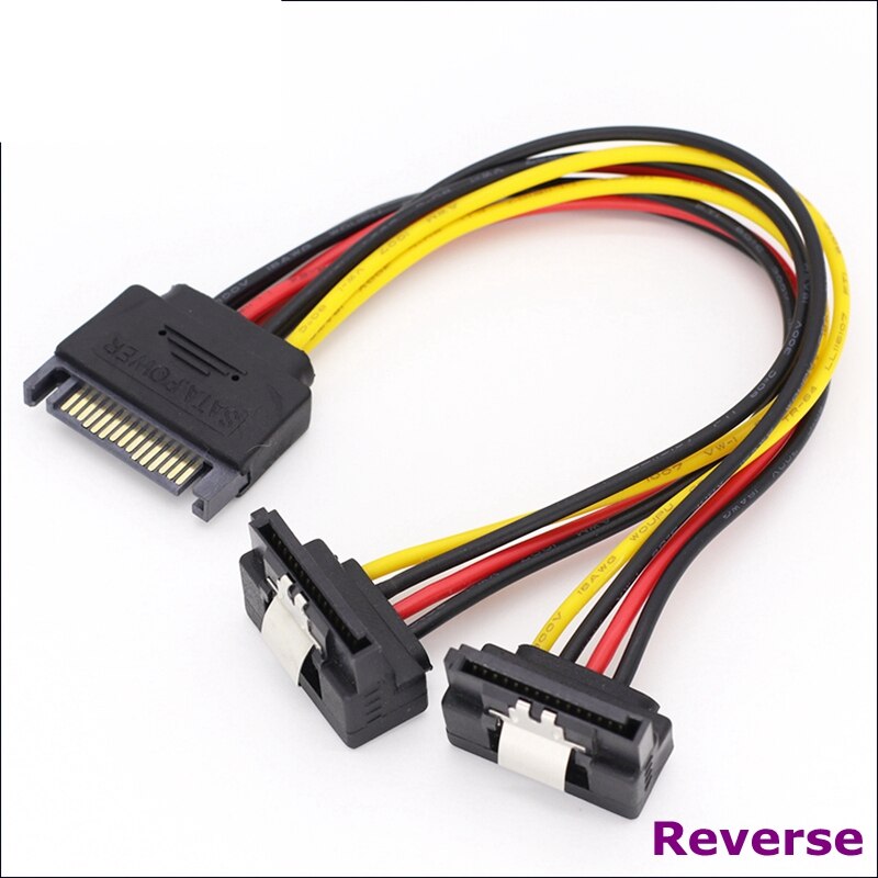 For Computer Case SATA 15Pin Hard Disk Power Supply Male to 2 Bus Splitter Extension Cable 90 Degree With Shrapnel: 6