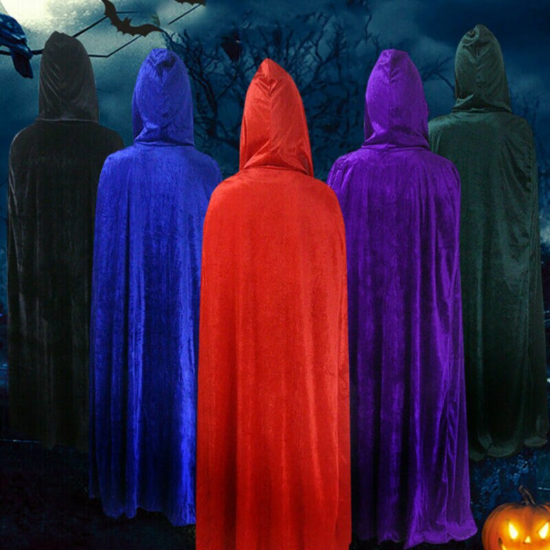 Lange zwarte cape met kap 142cm