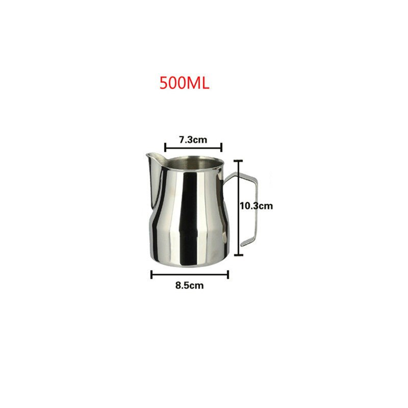 Rostfritt stål mjölkkanna espressokoppar kaffe skumglas muggar italiensk latte art latte mjölkskummande kanna kanna kopp 350/500/750 ml: 500ml