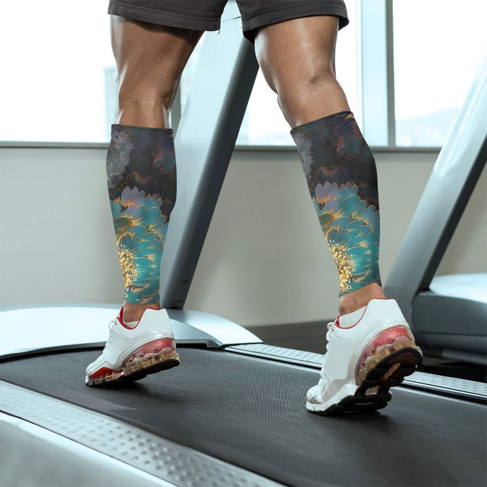 Sports Calf Protector Calf Leg Running Compression Sleeve Socks Shin Splint Support Brace Guard Flower Q007