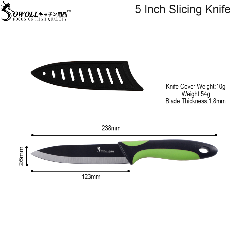 Sowoll keramiske kniver 6 & #39 ;& #39 ; 5 & #39 ;& #39 ; 4 & #39 ;& #39 ; 3 & #39 ;& #39 ; kokk skjæreverktøy skrellekniv frukt grønnsak kjøkkentilbehør 4 stk sett verktøy: 5 grønn svart