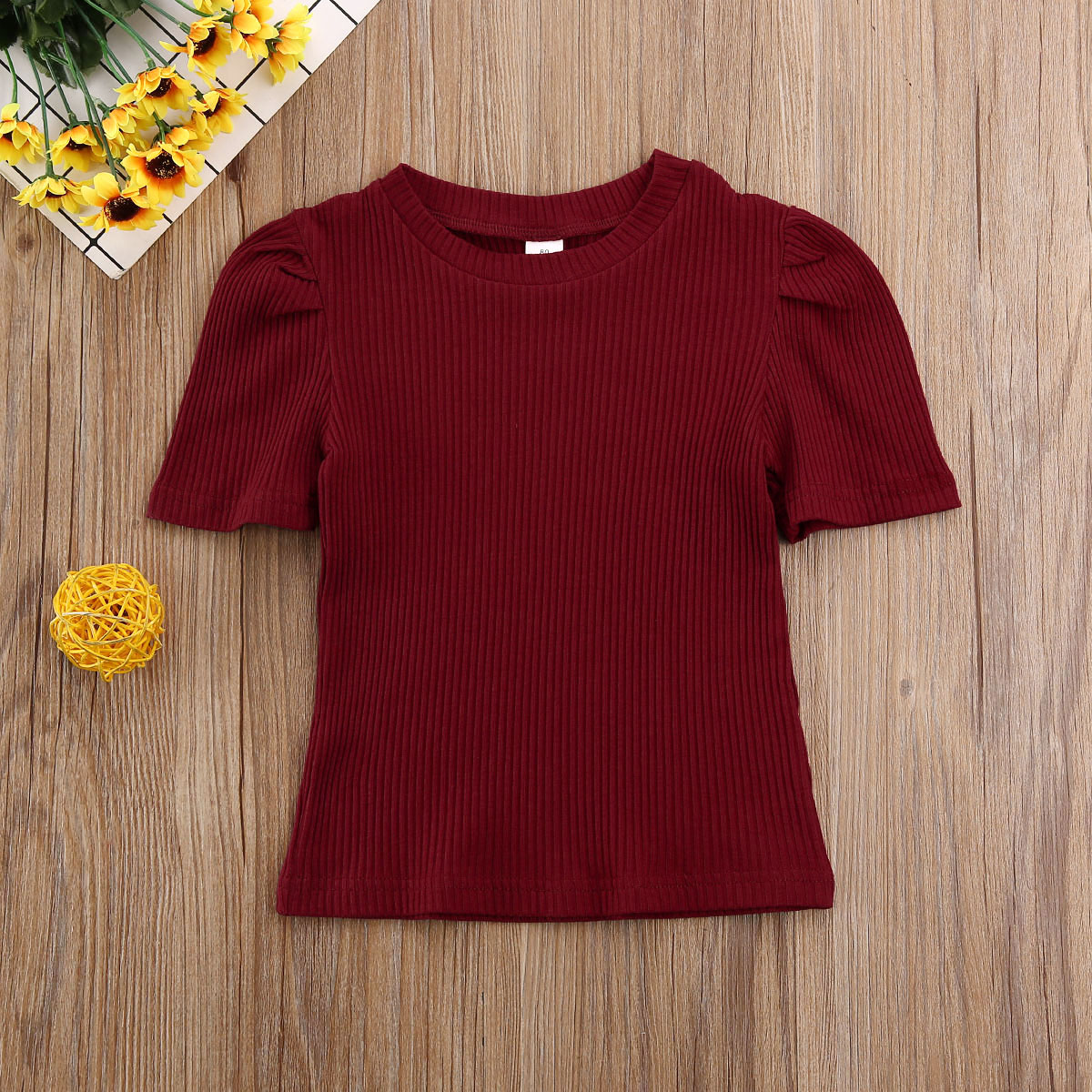 1-6 jaar Kinderen T shirts Peuter Kid Baby Girl Solid Top 100% Katoenen Shirt Effen Gebreide T-shirt gewatteerde Schouder Kleding: Rood / 2T