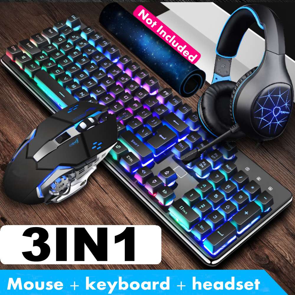 3 Pcs/set Keyboard Mouse Mice Headset Combos Set Game Luminous Keyboard 26 Keys Round Buttons Square Buttons Mechanical Mouse