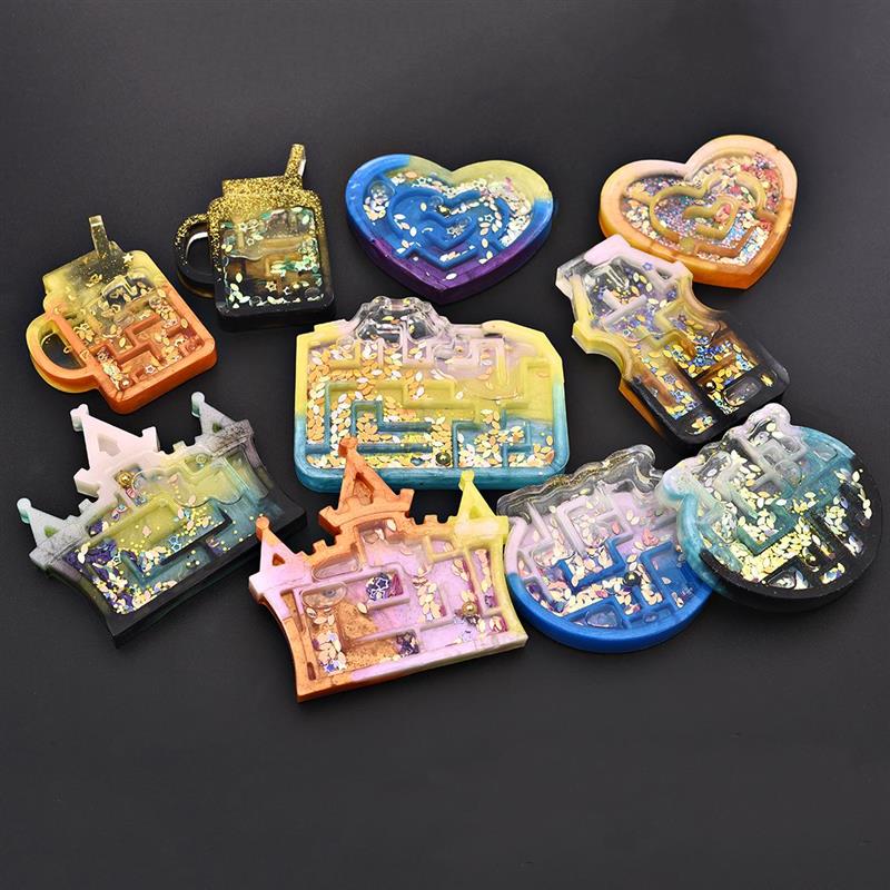 Quicksand Maze Silicone Mold Shaker Molds Milk Bottle Heart Shape UV Epoxy Resin Mold Heart Keychain Pendant Craft Jewelry Tools