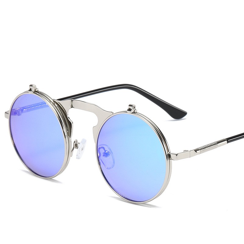 Steampunk Flip Sunglasses UV400 Vintage Round Frame Metal Eyewear Gothic Steam Punk Style Men Wmoen Sun Glasses: 04