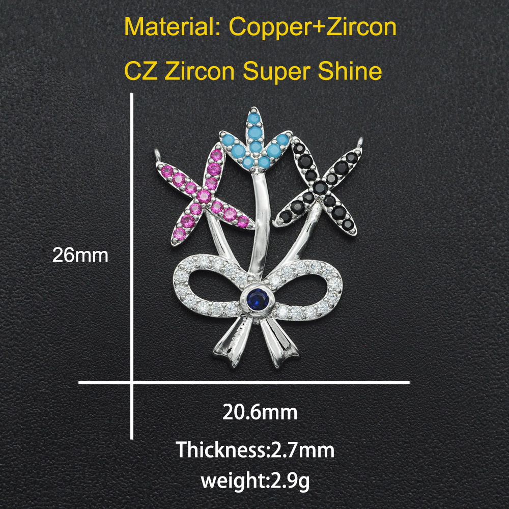 Diy Ananas CZ Charms Cactus Ketting Hanger Zirkoon Apple Connector Voor Sieraden Zonnebloem Maken: Blue White Zinc Plated