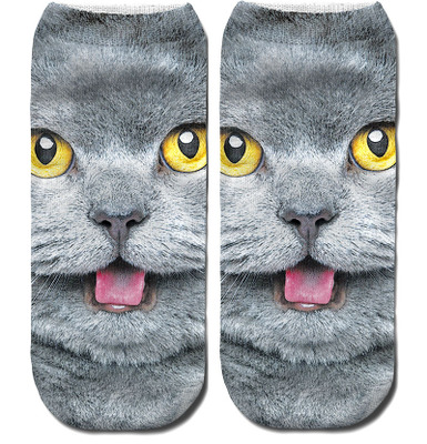 Calcetines con estampado 3D de para Mujer, calcetín tobillero de corte bajo, medias informales con estampado 3D de gato, zapatos de lona,