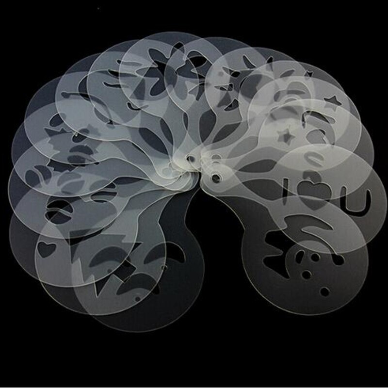 16 stks/set Mode Cappuccino Koffie Barista Stencils Fancy Koffie Melk Bubble Spray Sjabloon Tools B