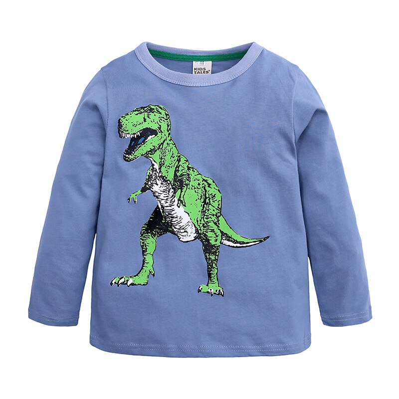 T-Shirt manches longues garçon | Vêtement de printemps et d'automne, avec motif de dinosaure, pour enfants de 2-13 ans