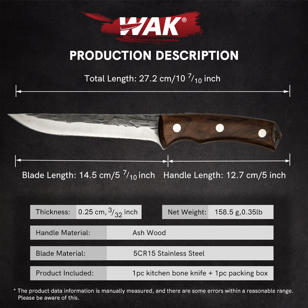 Wak Professionele Handgemaakte Keuken Bot Mes 5.7 Inch Uitbenen Mes Lange Lemmet Keuken Snijden Messen Houten Handvat Keuken Mes