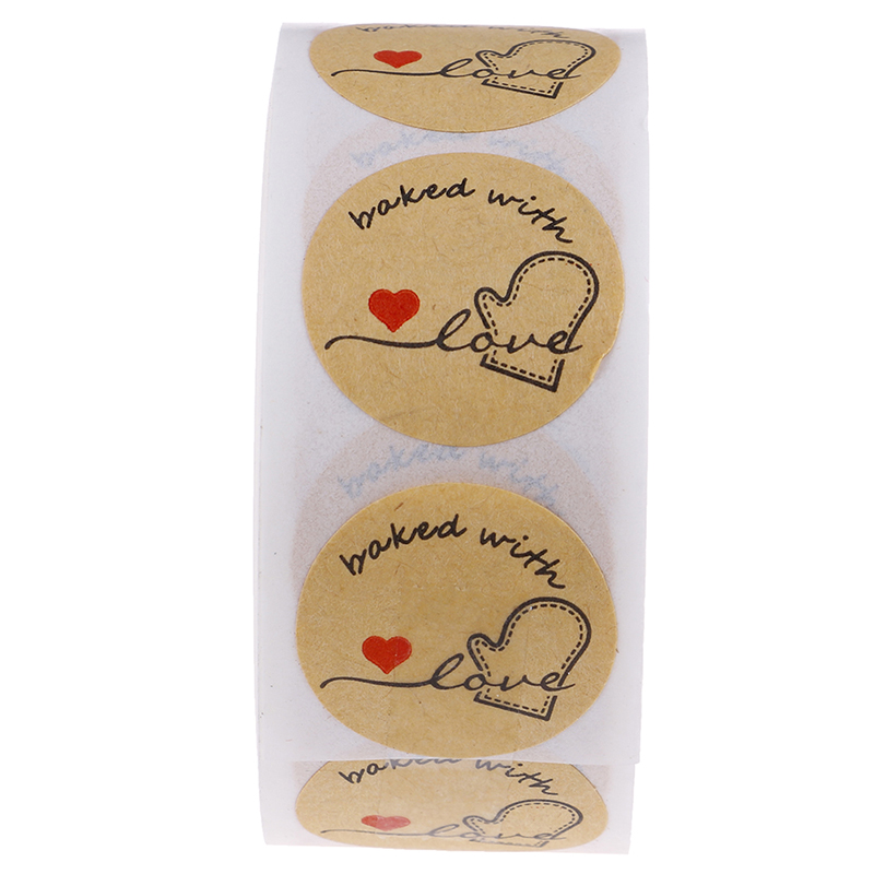 500 Labels Per Roll Cute Stickers For Seal Labels Handmade Sticker Round Natural Kraft Baked With Love Stickers