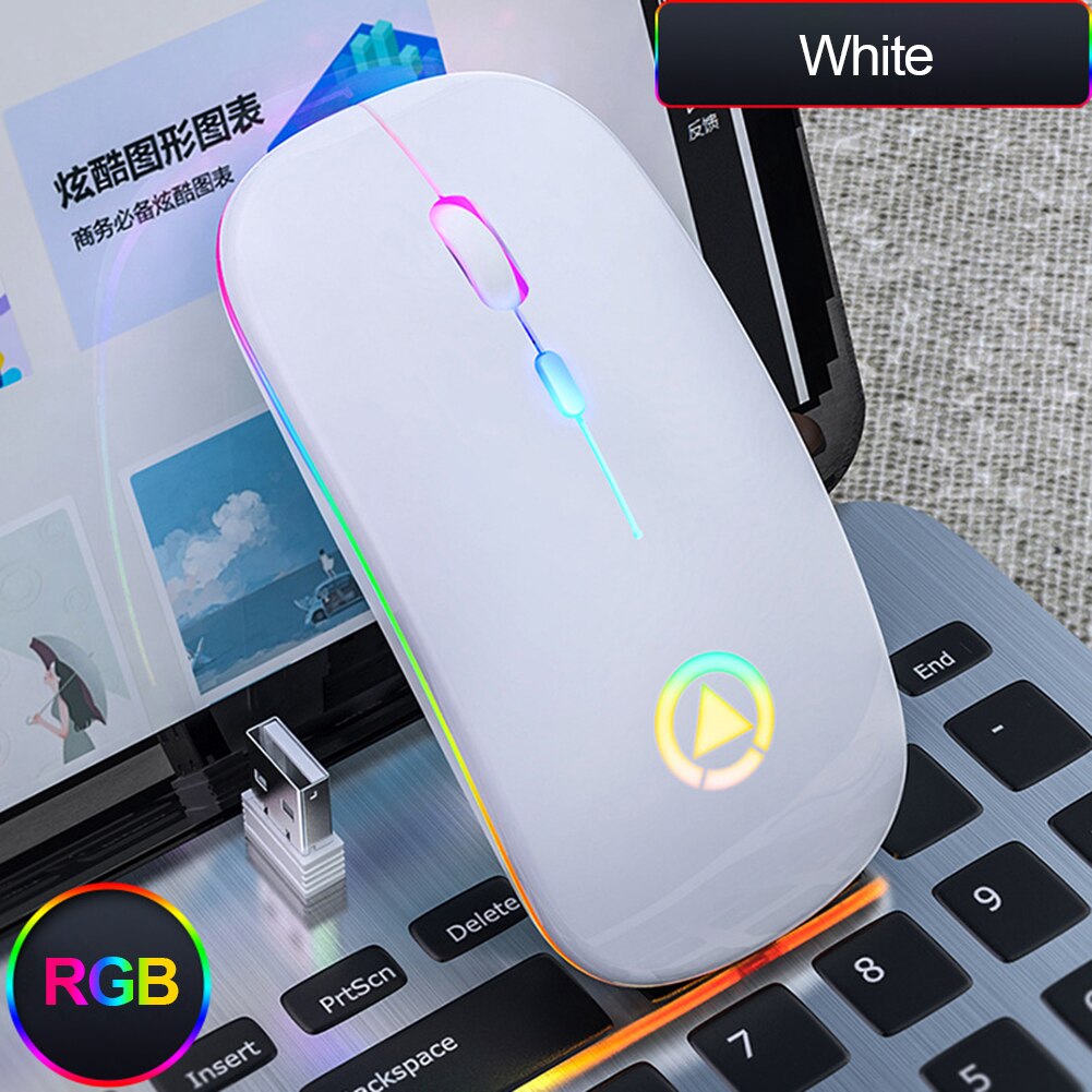 2,4 GHz RGB Drahtlose Maus Stille LED hinterleuchtet 1600DPI Ergonomische Maus USB Optische Wiederaufladbare Mäbenutzen Computer Maus Für PC Laptop: weiß single mode