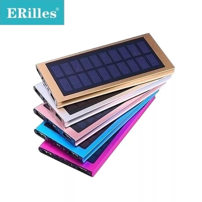 Solar 30000mAh Power Bank Large Capacity Ultra Thin 9mm with LED Light External Solar Charger Travel Powerbank for Smartphone