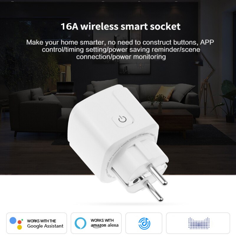 Tuya 16A WiFi Smart Socket EU Plug Outlet Voice Phone Control Timing Function Automation Modules Work with Alexa Google Home