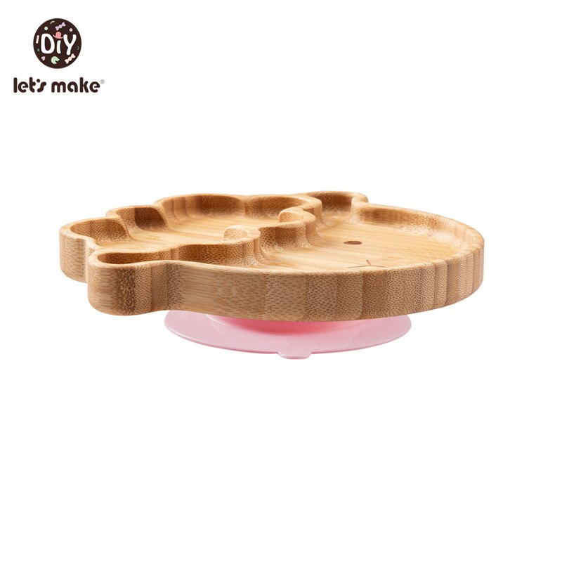 Let&#39;s Make Baby Dinner Plates Set Wooden Cartoon Dinner Plate Fork Spoon Children Feeding Plate Safe Edible Silicone Product: Sheep Pink plate