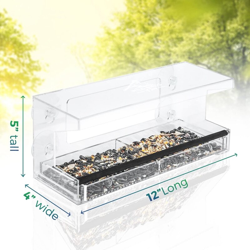 Big Window Bird Feeder with 4 Super Strong Suction Cups & Sliding Seed Tray, Large, Clear Acrylic Outdoor Bird Feeders,