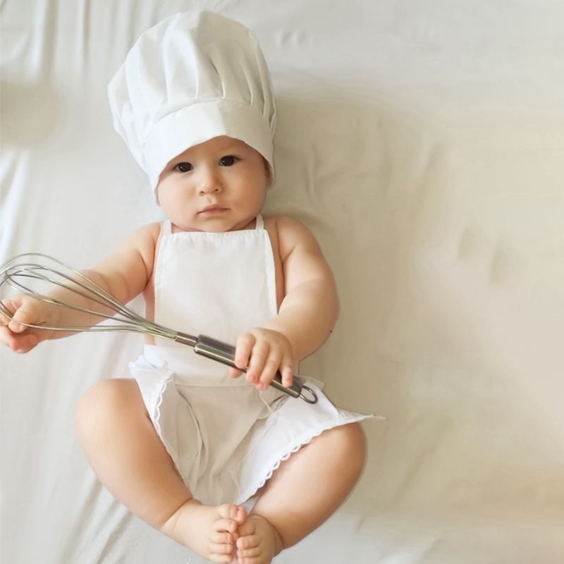 Baby Photography Chef hat Set White Little Chef Apron And Hat Baby White Chef Costume Photography Props Newborn Shooting Props