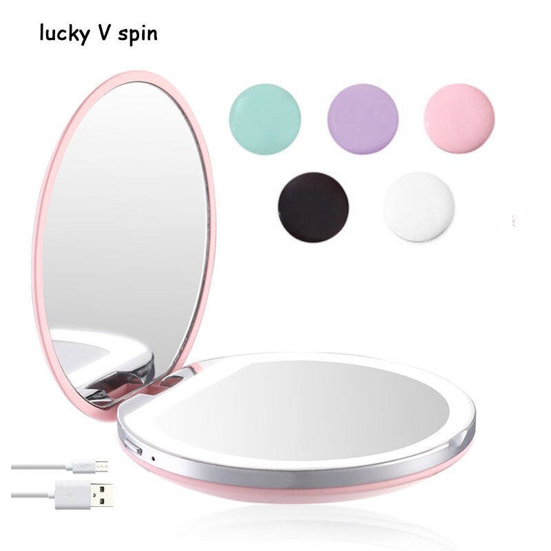 3X Vergrootglas Verlichte Make-upspiegel Box Light Mini Ronde Draagbare Led Make Up Spiegel Sensing Usb Oplaadbare Make-Up Spiegel