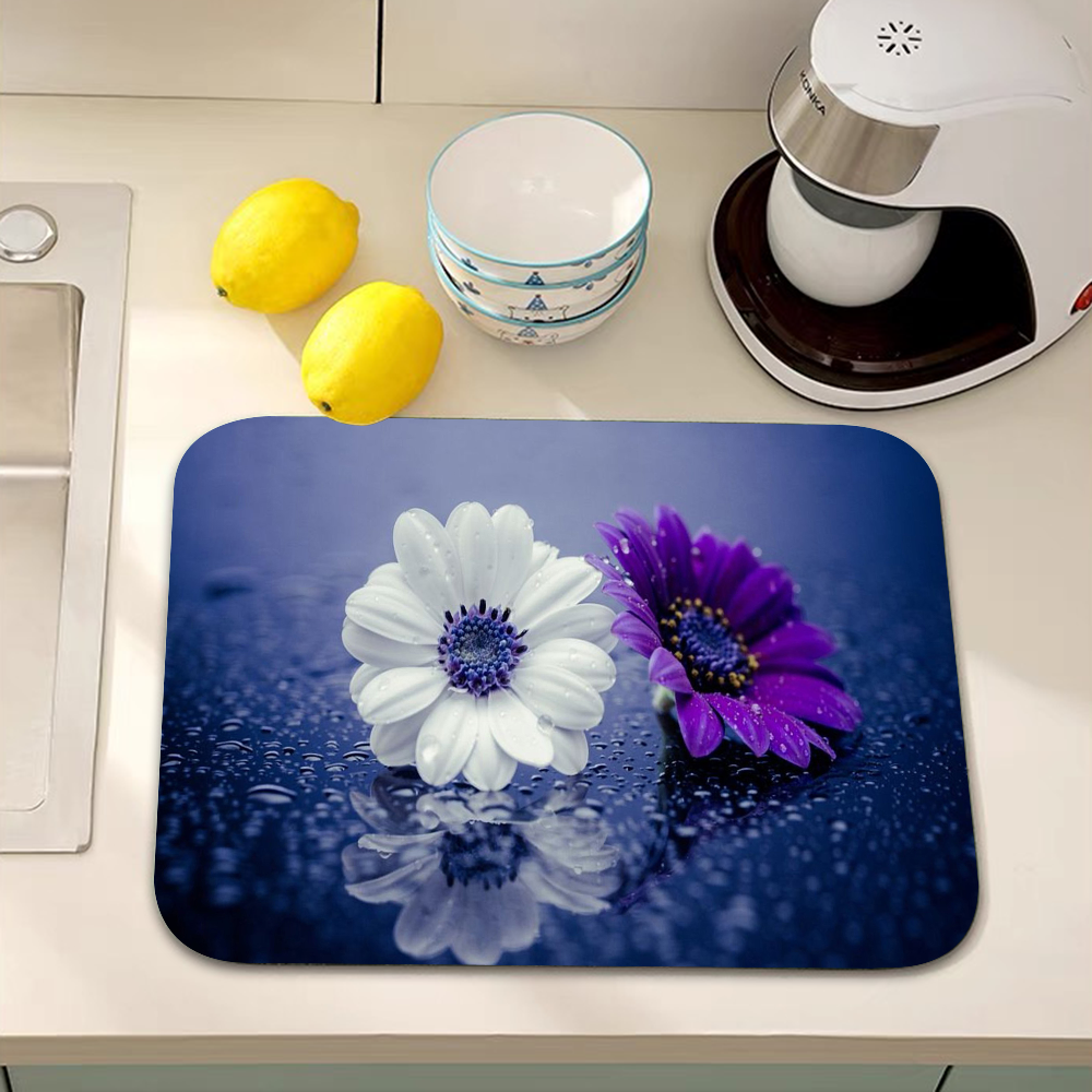 Blomstermarguerit superabsorberende kaffemåtte opvaskemåtte stor køkkentørremåtte hurtigttørrende badeværelsesafløbsmåtte køkken