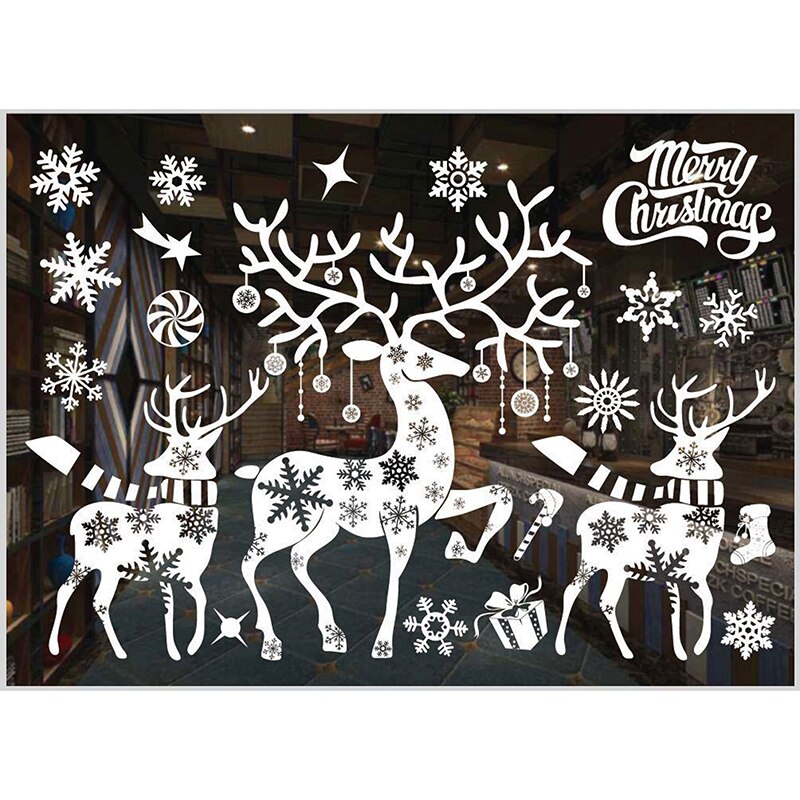 Window Stickers Merry Christmas Decorations Stickers For Home Xmas Wall Sticker Kids Room Wall Decals Year Dector: White elk